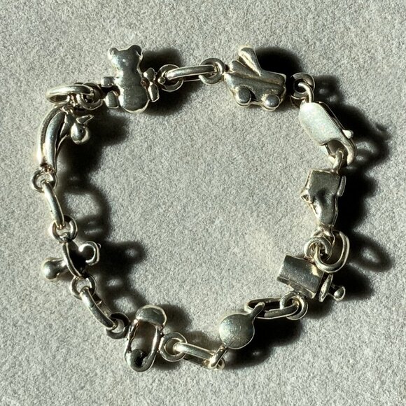 Vintage Baby Themed Bracelet, 925 Sterling Silver, Newborn Theme Link - RARE - Picture 10 of 14